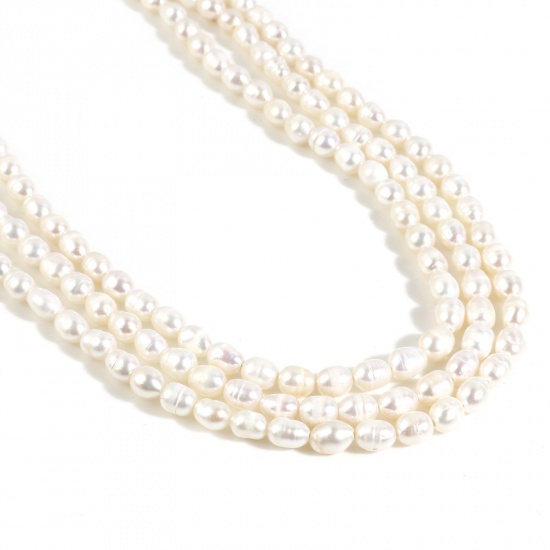 Picture of Natural Pearl Baroque Beads Oval White About 6x4.5mm - 5x3.5mm, Hole: Approx 0.5mm, 35cm(13 6/8") long, 1 Strand (Approx 55 PCs/Strand)