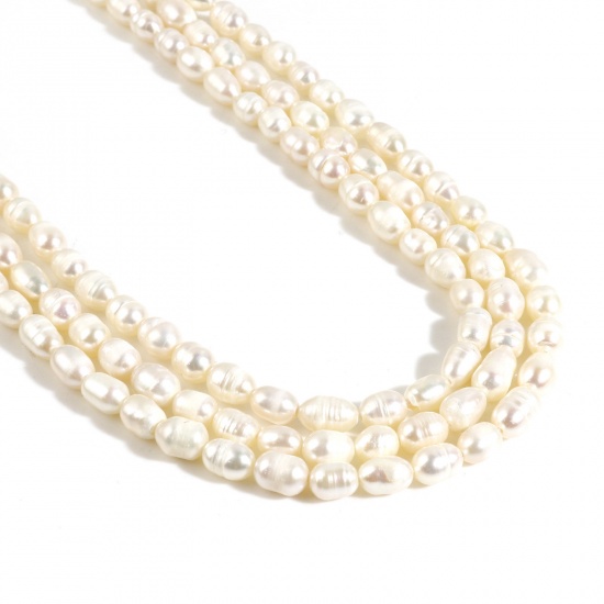 Image de Natural Pearl Baroque Beads Oval White About 9x5.5mm - 6x4.5mm, Hole: Approx 0.6mm, 35cm(13 6/8") long, 1 Strand (Approx 54 PCs/Strand)