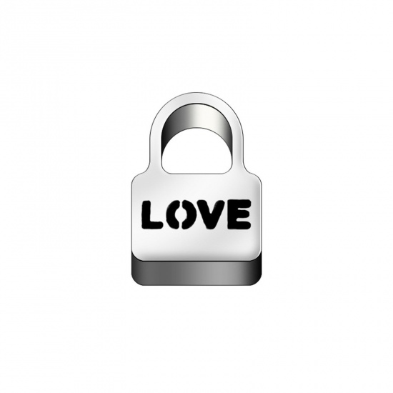 Image de 304 Stainless Steel Valentine's Day Charms Silver Tone Lock Message " LOVE " 10mm x 7mm, 5 PCs