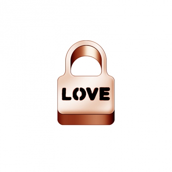 Image de 304 Stainless Steel Valentine's Day Charms Rose Gold Lock Message " LOVE " 10mm x 7mm, 5 PCs