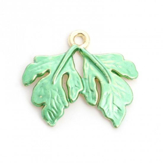 Picture of Zinc Based Alloy Charms Leaf Gold Plated Green Painted 23mm x 20mm, 10 PCs