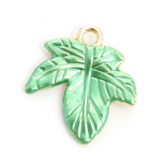 Picture of Zinc Based Alloy Charms Leaf Gold Plated Green Painted 22mm x 20mm, 10 PCs