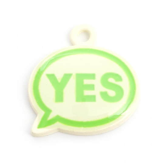 Picture of Zinc Based Alloy Charms Dialog Box Green Word Message Message " Yes " Painted 18mm x 18mm, 5 PCs