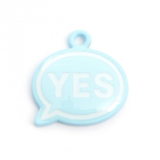 Picture of Zinc Based Alloy Charms Dialog Box Blue Word Message Message " Yes " Painted 18mm x 18mm, 5 PCs