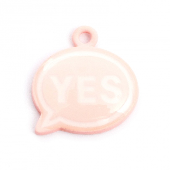 Picture of Zinc Based Alloy Charms Dialog Box Pink Word Message Message " Yes " Painted 18mm x 18mm, 5 PCs