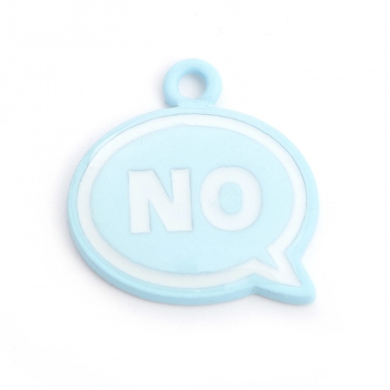 Picture of Zinc Based Alloy Charms Dialog Box Blue Word Message Message " NO " Painted 18mm x 18mm, 5 PCs