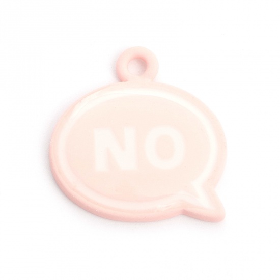 Picture of Zinc Based Alloy Charms Dialog Box Pink Word Message Message " NO " Painted 18mm x 18mm, 5 PCs