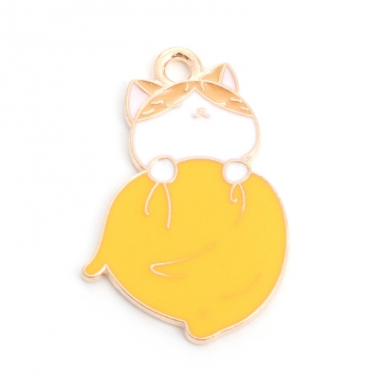 Picture of Zinc Based Alloy Charms Cat Animal Gold Plated Multicolor Enamel 27mm x 18mm, 10 PCs