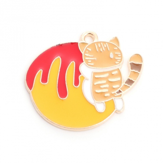 Picture of Zinc Based Alloy Charms Cat Animal Gold Plated Multicolor Cake Enamel 29mm x 25mm, 10 PCs
