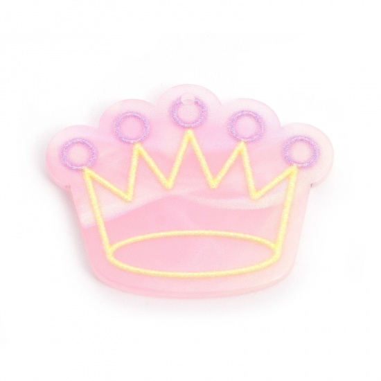 Picture of Acrylic Pendants Crown Pink 3.5cm x 2.7cm, 5 PCs