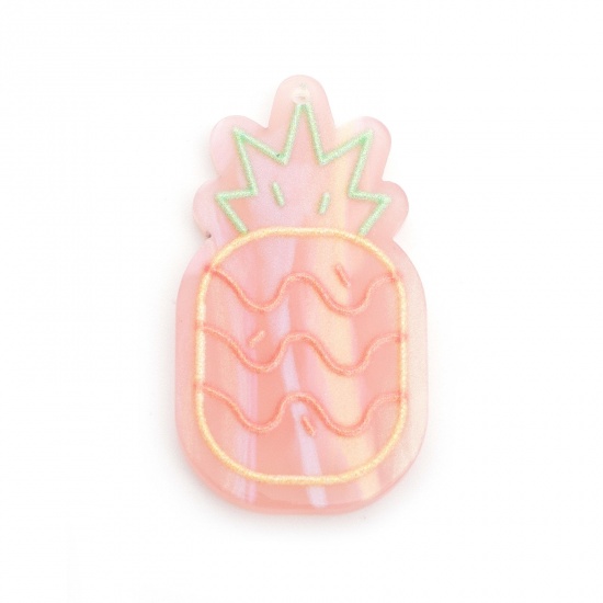 Picture of Acrylic Pendants Pineapple/ Ananas Fruit Pink 4cm x 2.2cm, 5 PCs