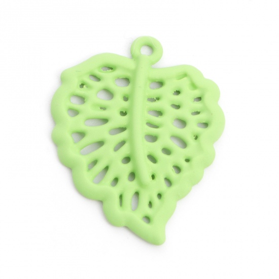 Picture of Zinc Based Alloy Charms Leaf Green Painted 25mm x 20mm, 10 PCs