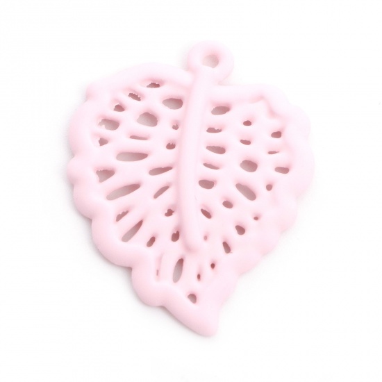 Picture of Zinc Based Alloy Charms Leaf Pink Painted 25mm x 20mm, 10 PCs