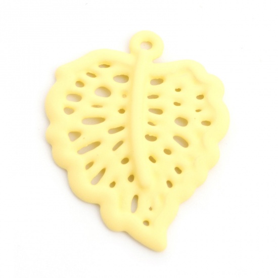 Picture of Zinc Based Alloy Charms Leaf Yellow Painted 25mm x 20mm, 10 PCs