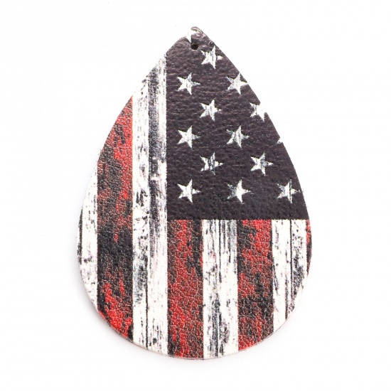 Picture of PU Leather American Independence Day Pendants Drop Multicolor National Flag 5.6cm x 3.8cm, 5 PCs