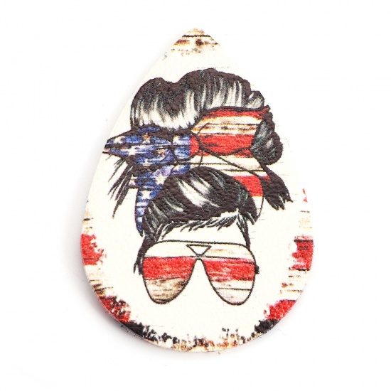 Picture of PU Leather American Independence Day Pendants Drop Multicolor National Flag 5.6cm x 3.8cm, 5 PCs