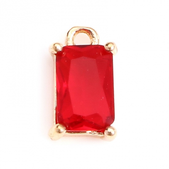 Picture of Copper & Glass Charms Gold Plated Red Rectangle Faceted 9mm x 5mm, 10 PCs