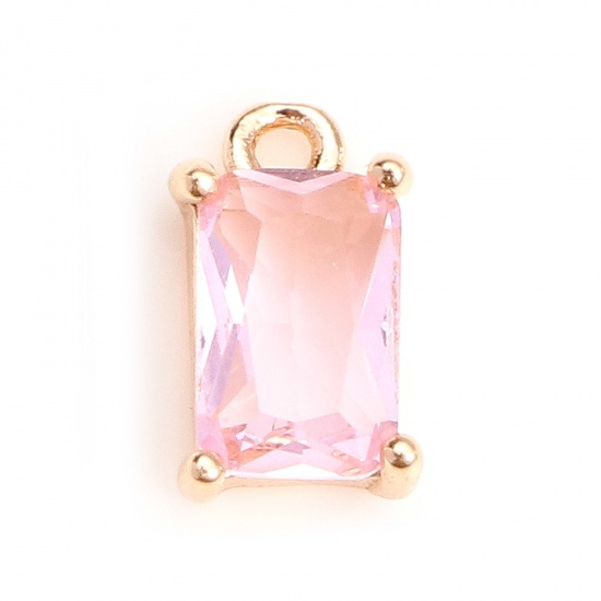 Picture of Copper & Glass Charms Gold Plated Light Pink Rectangle Faceted 9mm x 5mm, 10 PCs