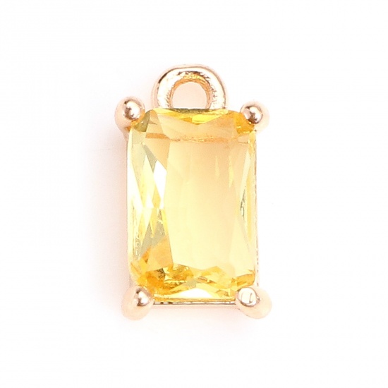 Picture of Copper & Glass Charms Gold Plated Pale Yellow Rectangle Faceted 9mm x 5mm, 10 PCs