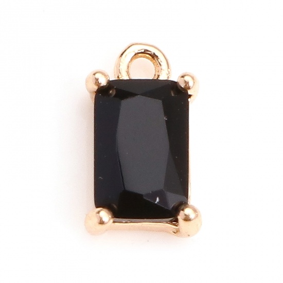 Picture of Copper & Glass Charms Gold Plated Black Rectangle Faceted 9mm x 5mm, 10 PCs