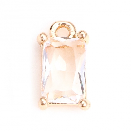 Picture of Copper & Glass Charms Gold Plated Transparent Clear Rectangle Faceted 9mm x 5mm, 10 PCs