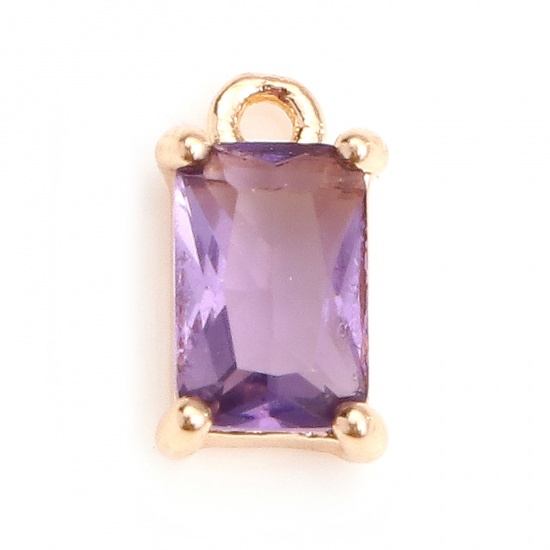 Picture of Copper & Glass Charms Gold Plated Purple Rectangle Faceted 9mm x 5mm, 10 PCs