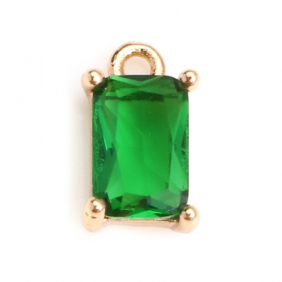 Picture of Copper & Glass Charms Gold Plated Green Rectangle Faceted 9mm x 5mm, 10 PCs