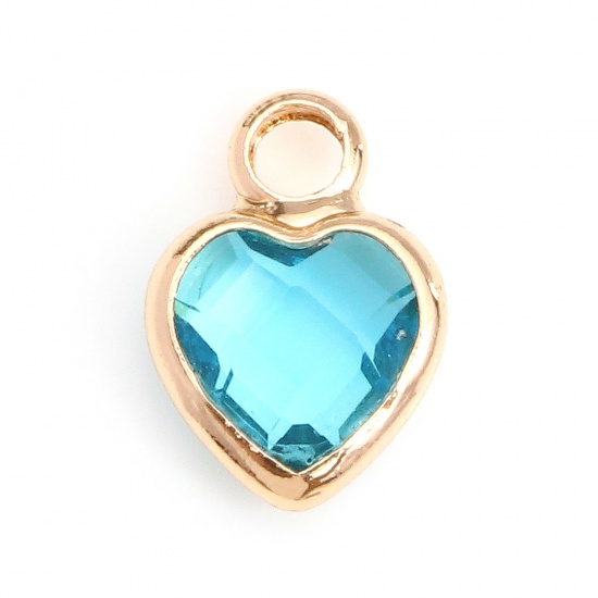 Picture of Copper & Glass Charms Gold Plated Green Blue Heart Faceted 9mm x 7mm, 10 PCs