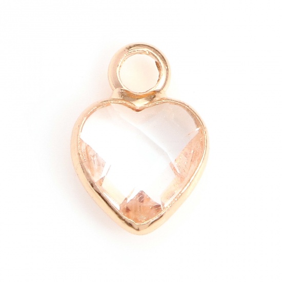 Picture of Copper & Glass Charms Gold Plated Transparent Clear Heart Faceted 9mm x 7mm, 10 PCs