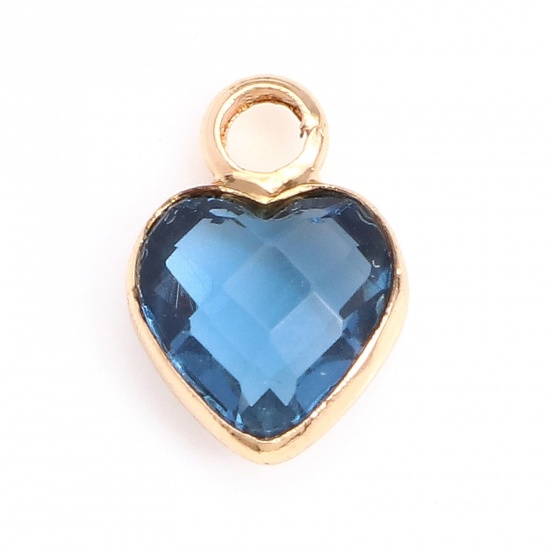 Picture of Copper & Glass Charms Gold Plated Ink Blue Heart Faceted 9mm x 7mm, 10 PCs