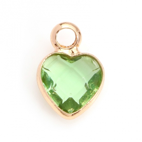 Picture of Copper & Glass Charms Gold Plated Light Green Heart Faceted 9mm x 7mm, 10 PCs