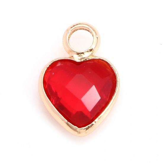 Picture of Copper & Glass Charms Gold Plated Red Heart Faceted 9mm x 7mm, 10 PCs