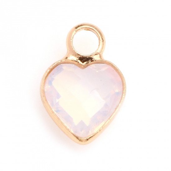 Picture of Copper & Glass Charms Gold Plated Ivory Heart Faceted 9mm x 7mm, 10 PCs