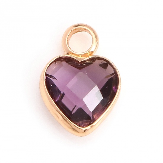 Picture of Copper & Glass Charms Gold Plated Purple Heart Faceted 9mm x 7mm, 10 PCs