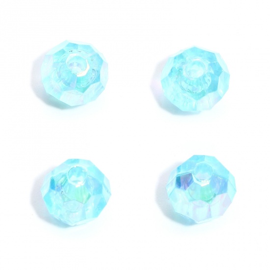 Picture of Acrylic Beads Round Blue AB Rainbow Color Faceted About 8mm Dia., Hole: Approx 1.7mm, 500 PCs