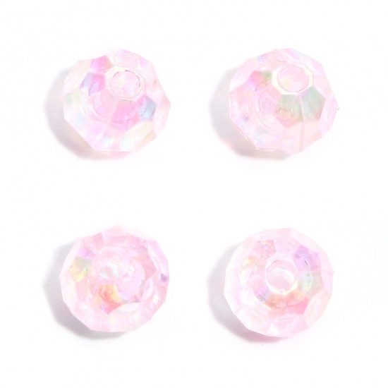 Picture of Acrylic Beads Round Light Pink AB Rainbow Color Faceted About 8mm Dia., Hole: Approx 1.7mm, 500 PCs