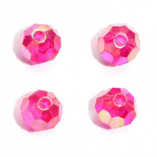 Picture of Acrylic Beads Round Fuchsia AB Rainbow Color Faceted About 8mm Dia., Hole: Approx 1.7mm, 500 PCs
