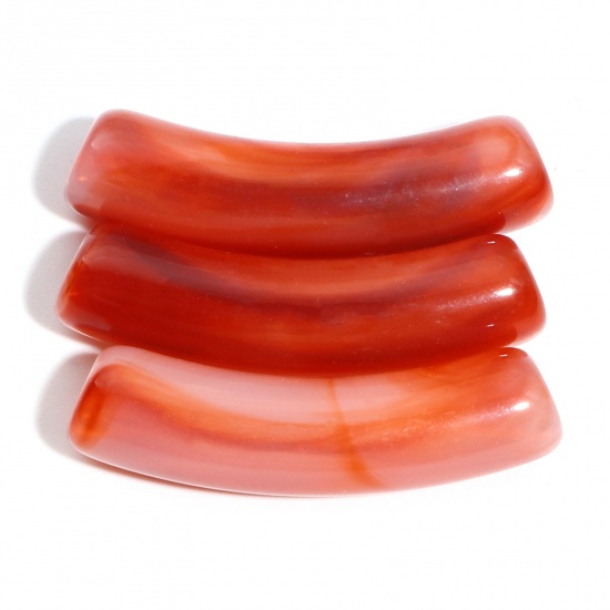 Picture of Acrylic Beads Curved Tube Brown Red About 3.2cm x 0.8cm, Hole: Approx 1.6mm, 50 PCs