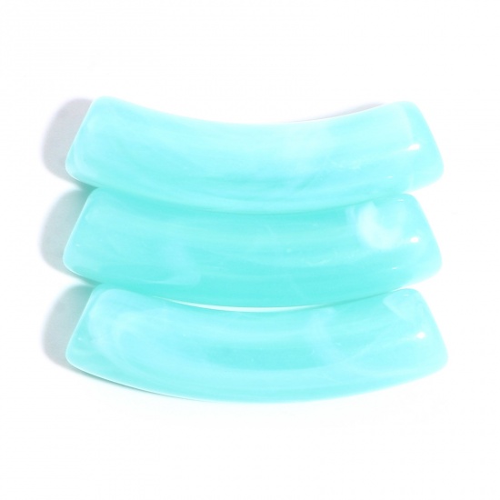Picture of Acrylic Beads Curved Tube Mint Green About 3.2cm x 0.8cm, Hole: Approx 1.6mm, 50 PCs