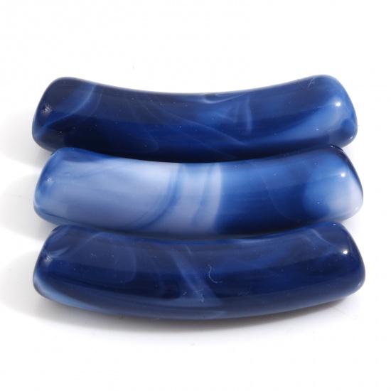 Immagine di Acrilato Perline Tubo Curvo Blu Inchiostro Circa 3.2cm x 0.8cm, Foro: Circa 1.6mm, 50 Pz