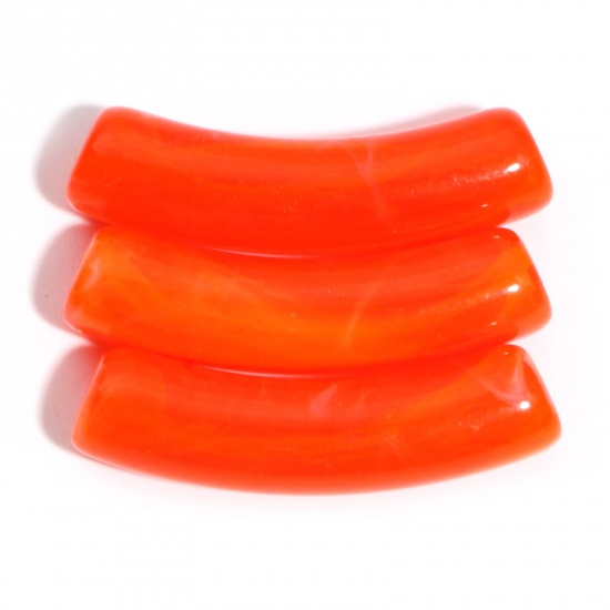 Immagine di Acrylic Beads Curved Tube Orange-red About 3.2cm x 0.8cm, Hole: Approx 1.6mm, 50 PCs
