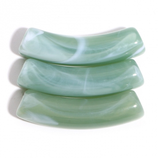 Immagine di Acrylic Beads Curved Tube Sage Green About 3.2cm x 0.8cm, Hole: Approx 1.6mm, 50 PCs