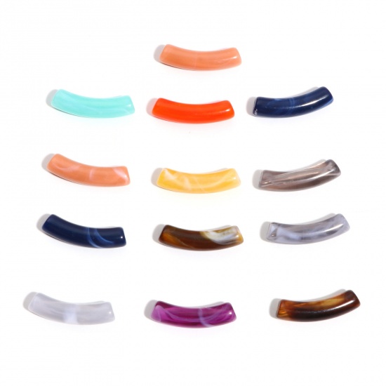 Picture of Acrylic Beads Curved Tube At Random Color About 3.2cm x 0.8cm, Hole: Approx 1.6mm, 50 PCs