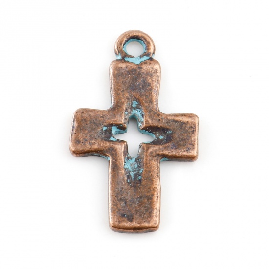 Picture of Zinc Based Alloy Patina Charms Cross Antique Copper Hollow 23mm x 14mm, 20 PCs