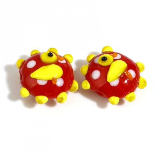 Bild von Lampwork Glass Beads Flat Round Red Duck About 21x20mm - 19x17mm, Hole: Approx 1.5mm, 2 PCs