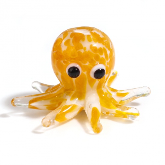 Bild von Lampwork Glass Ocean Jewelry Beads Octopus Yellow Dot About 22x16mm - 18x15mm, Hole: Approx 1.8mm, 2 PCs