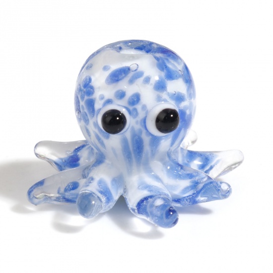 Bild von Lampwork Glass Ocean Jewelry Beads Octopus Blue Dot About 22x16mm - 18x15mm, Hole: Approx 1.8mm, 2 PCs
