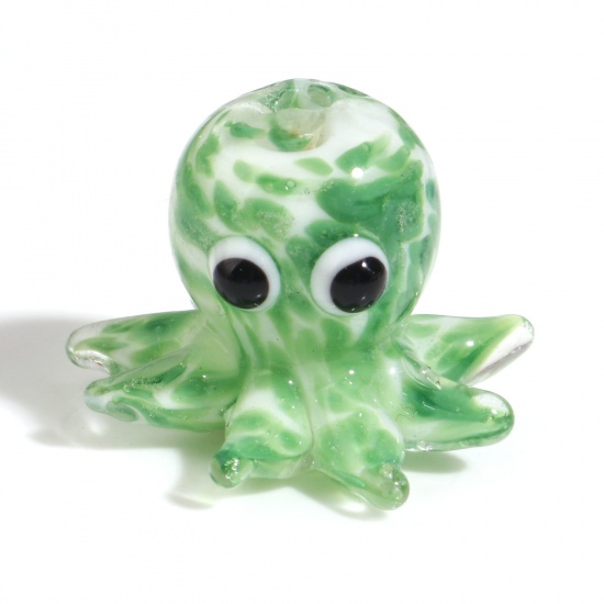 Bild von Lampwork Glass Ocean Jewelry Beads Octopus Green Dot About 22x16mm - 18x15mm, Hole: Approx 1.8mm, 2 PCs