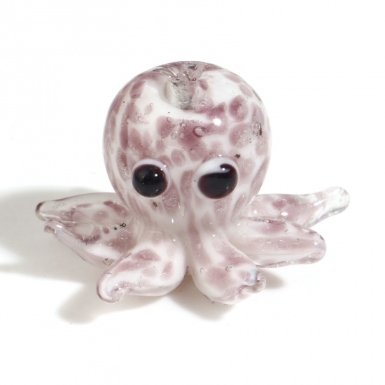 Bild von Lampwork Glass Ocean Jewelry Beads Octopus Lavender Pink Dot About 22x16mm - 18x15mm, Hole: Approx 1.8mm, 2 PCs