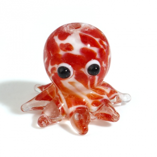 Bild von Lampwork Glass Ocean Jewelry Beads Octopus Red Dot About 22x16mm - 18x15mm, Hole: Approx 1.8mm, 2 PCs